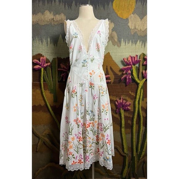 Anthropologie Floral Open Back Midi Dress L - Picture 14 of 16